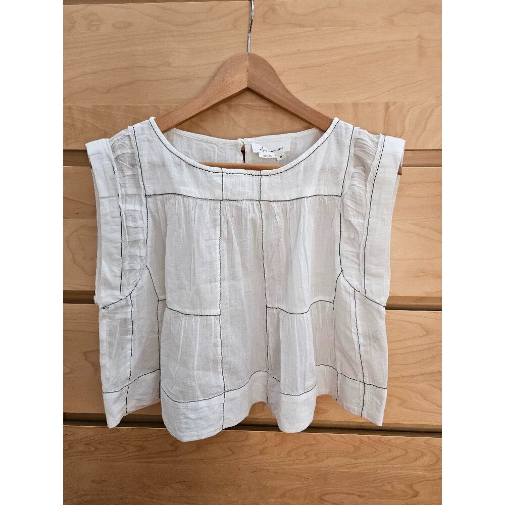 NWT Anthropologie Cap-Sleeve White Sheer Cropped Babydoll Top XS Boho